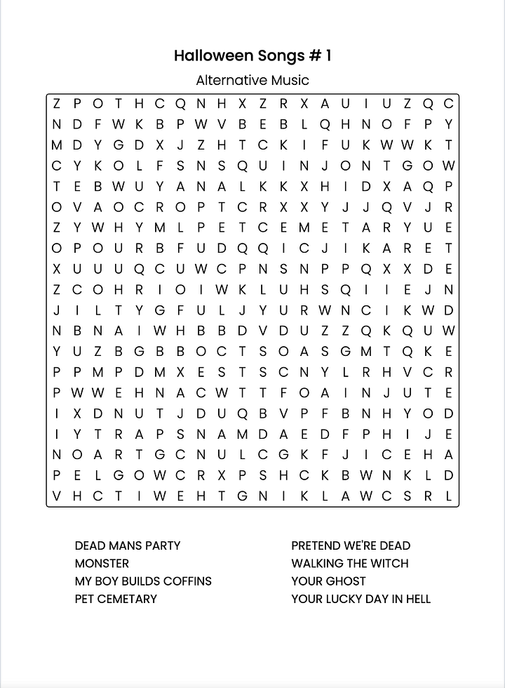 Halloween Songs Alternative Music Word Search for Adults product image (2)