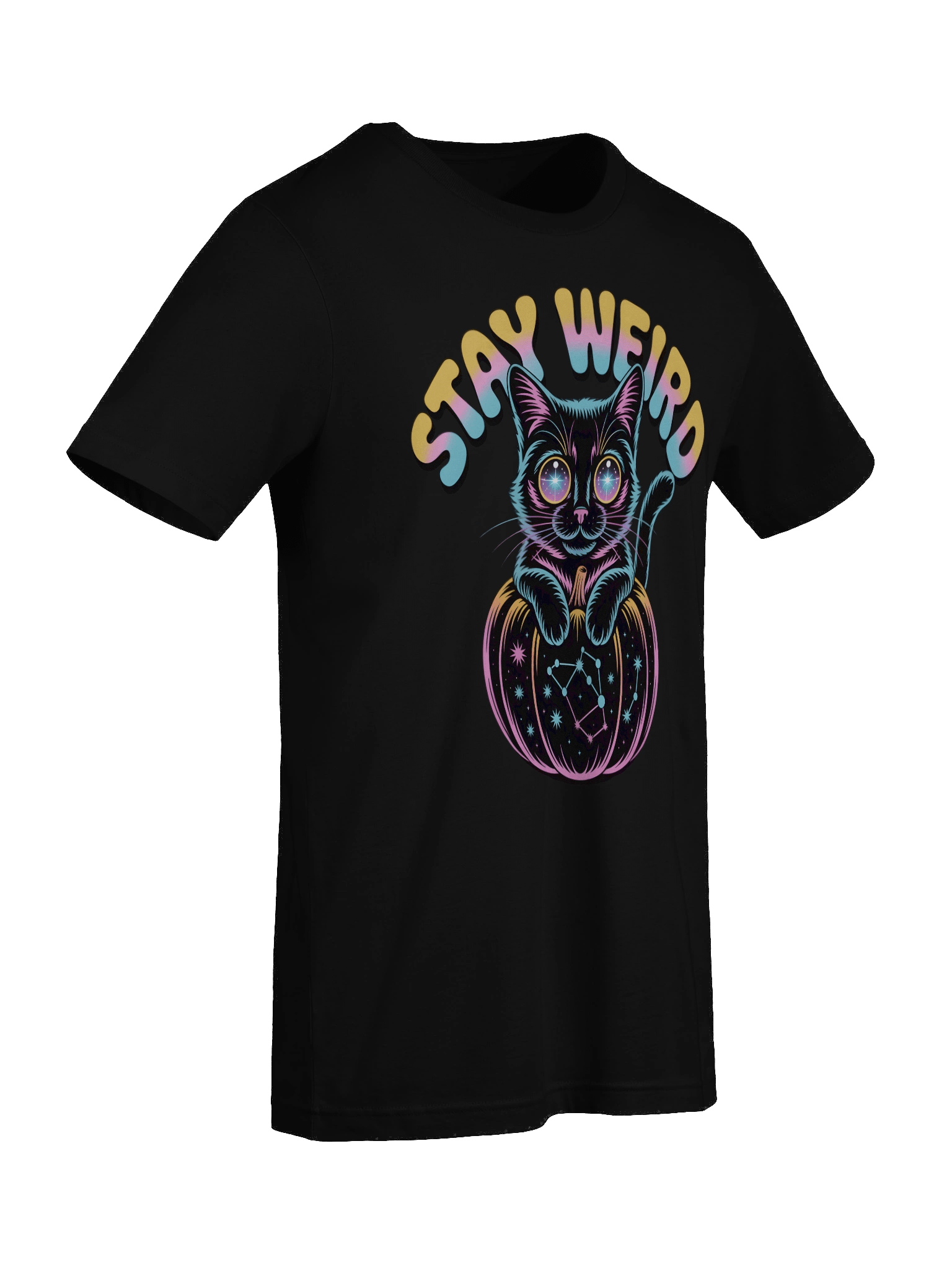 Starry-Eyed Cat on Pumpkin T-Shirt product image (9)