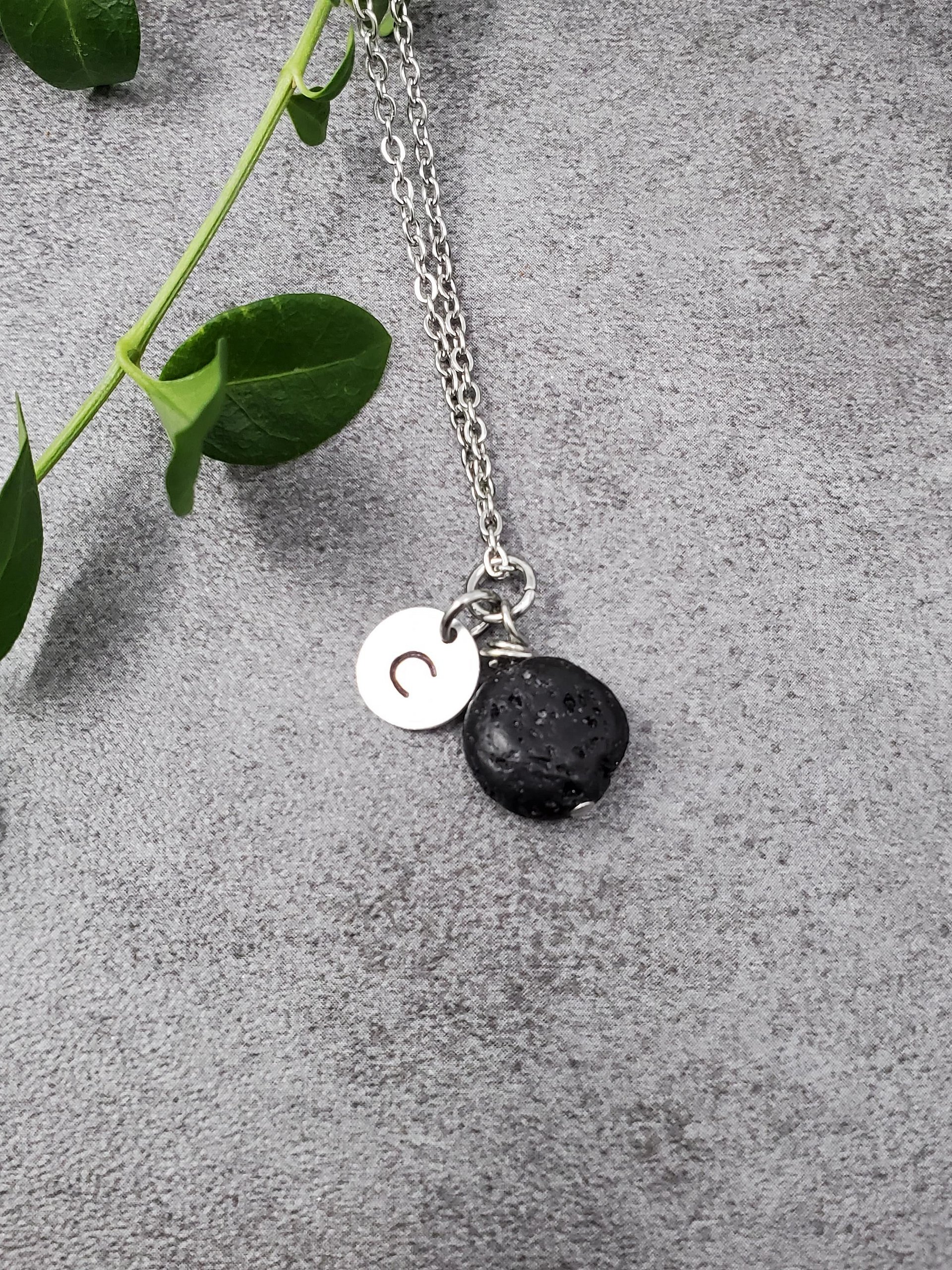Personalized 18" Initial Lava Necklace – Aromatherapy Diffuser Necklace | Minimalist Jewelry | Stainless Steel product image (1)