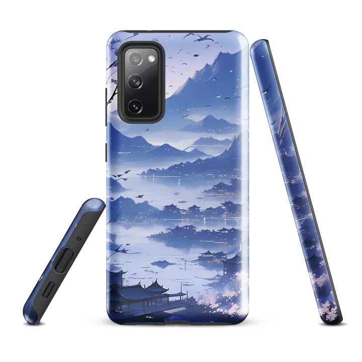 Tough Phone Case for Samsung® - Japanese Village in Shades of Blue product image (3)