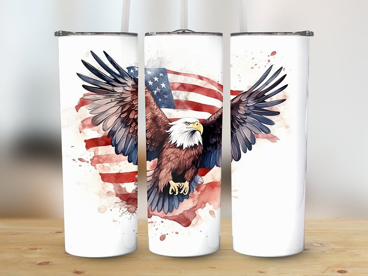 Patriotic Bald Eagle & American Flag Tumbler Wrap Bundle, 20oz Tumbler Design, Straight and Tapered PNG, 4 Digital Wrap Designs, Eight Files product image (1)