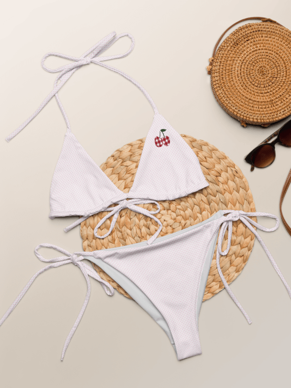 Gingham Cherry Low Rise Cheeky String Bikini With Pink Polka Dots product image (1)