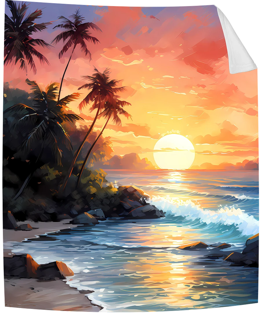 Beach Sunset Island Palm Trees Scenic Throw Blanket product image (1)