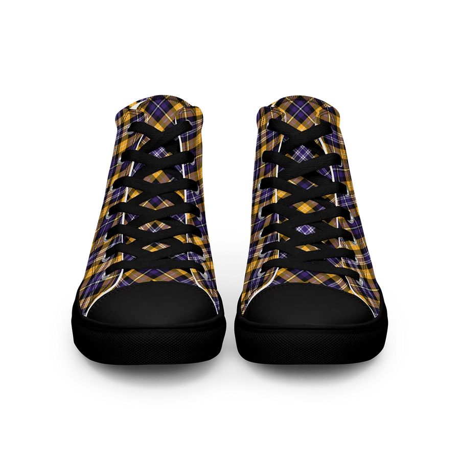 Purple and Yellow Gold Sporty Plaid Men's High Top Shoes product image (14)