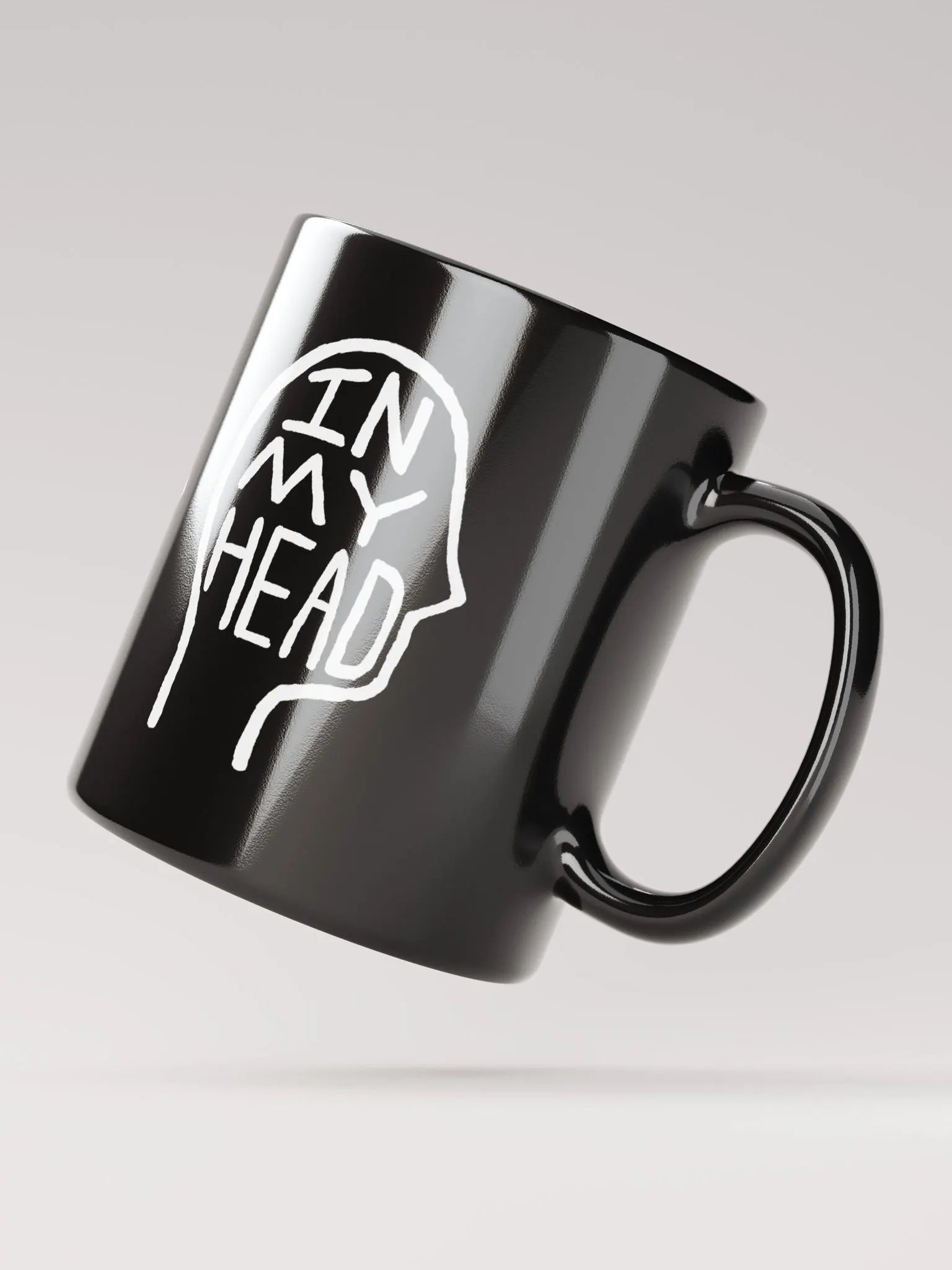 In My Head (white design) black coffee mug product image (5)