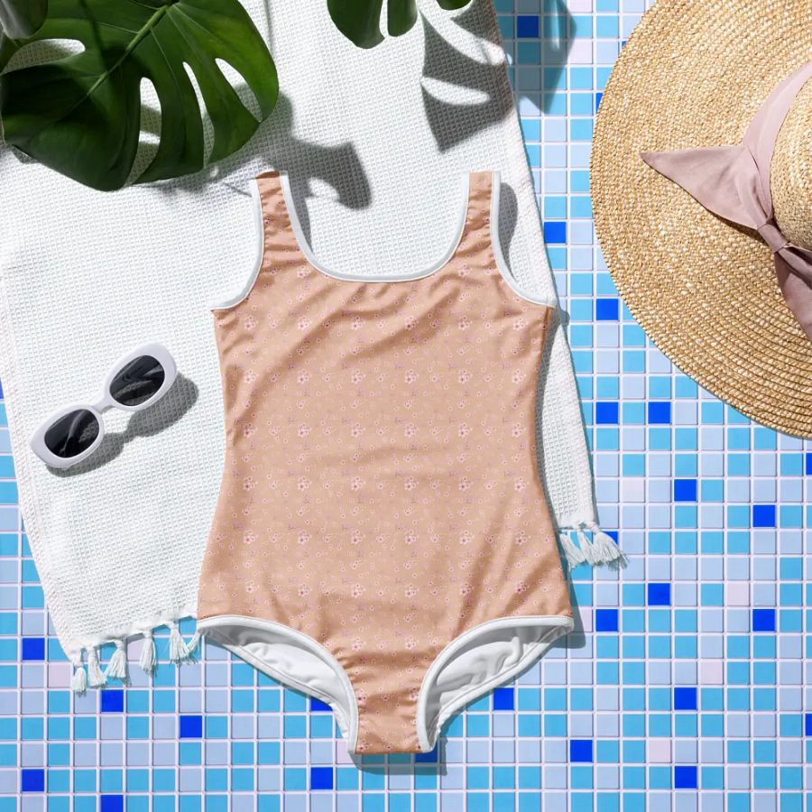 Cherry Blossoms on Cream Youth One-Piece Swimsuit product image (11)