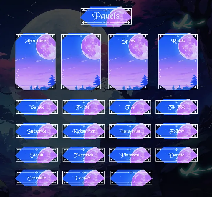 Sky Night Just Chatting Pack, Light & Dark Twitch Overlay, Blue Pink Glowing Forest Aesthetic, Animated Scenes Vtuber, Just Chatting Overlay product image (2)