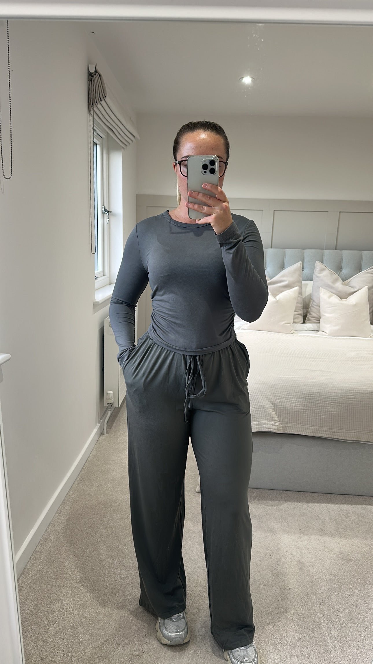 Charcoal grey soft stretchy basic longsleeve loungeset product image (3)