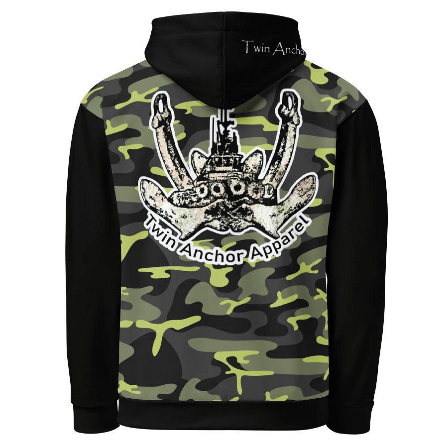 black & Green Camouflage Twin Anchor Logo Hoodie product image (3)