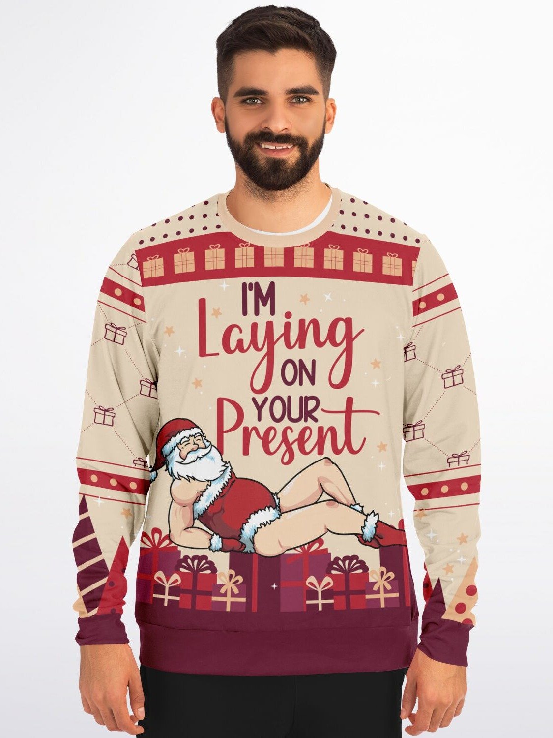 Naughty Santa Christmas Sweatshirt "I’m Laying On Your Present" | Funny Holiday Sweater for Parties | Playful & Festive Gift for Men & Women product image (5)