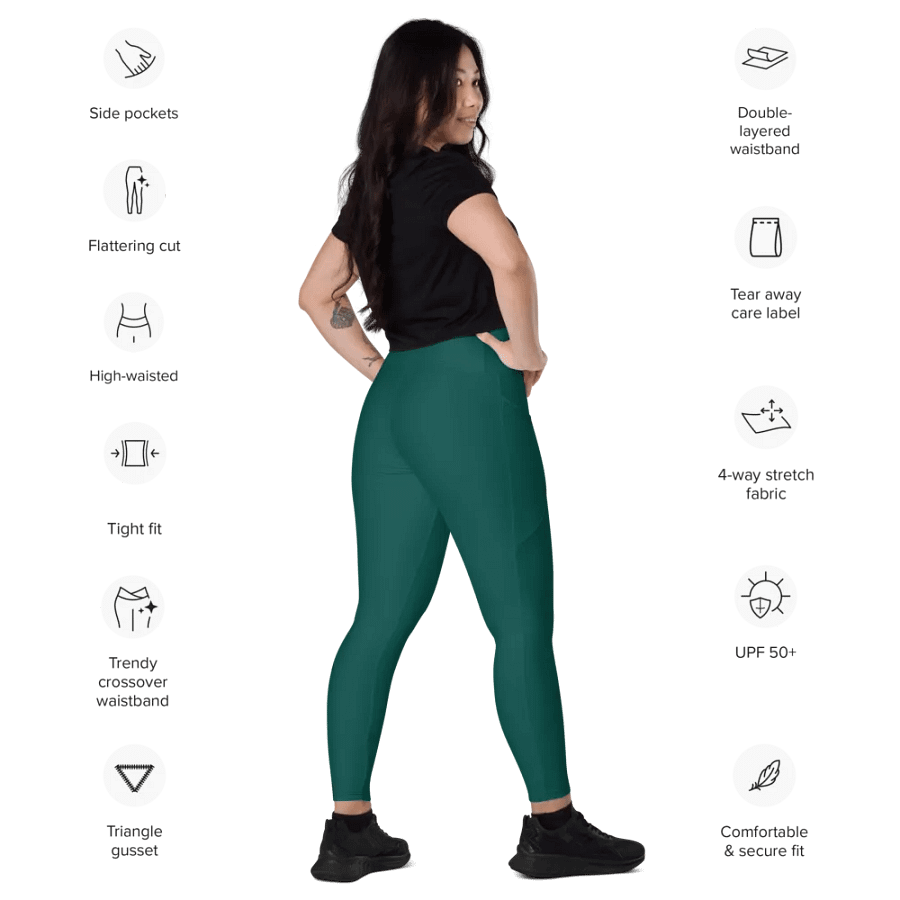 Plain Dark Green True Summer Women's High Waisted Premium Crossover Leggings with Pockets by Treasure Pie product image (12)