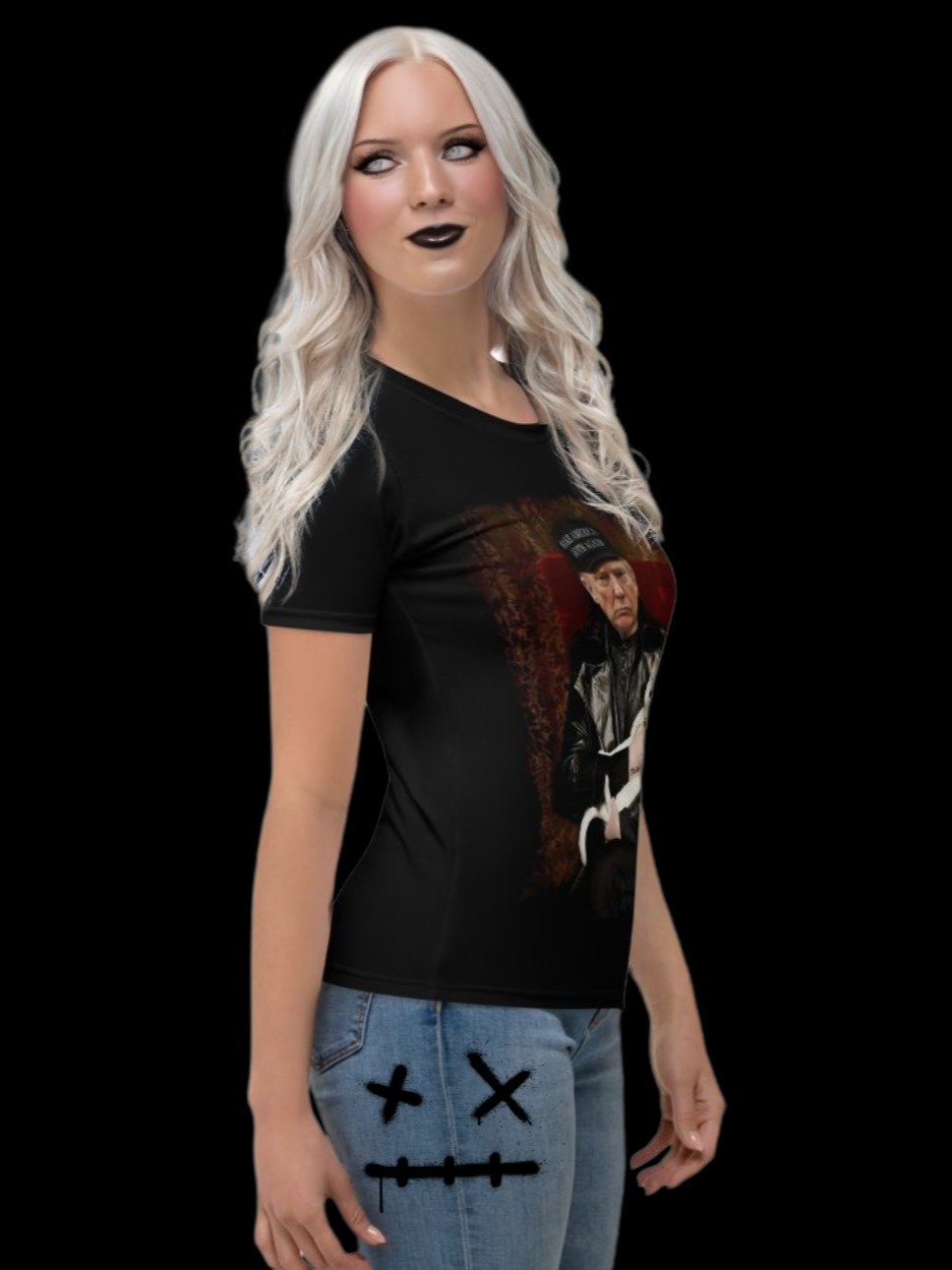 Trump Goth Women's T-shirt - 'Make America Goth Again' Design with White Cat Queen product image (3)
