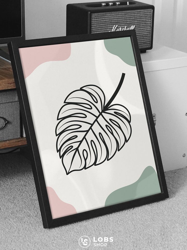 Chic Monstera Leaf Printable Poster with Geometric Design – Elevate Your Space with Botanical Art product image (2)