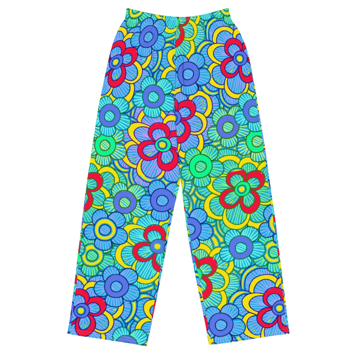 Green Retro Flowers Wideleg Pants product image (2)