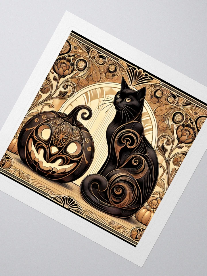 Art Nouveau Black Cat and Carved Pumpkin Vinyl Sticker – Halloween Elegance product image (2)