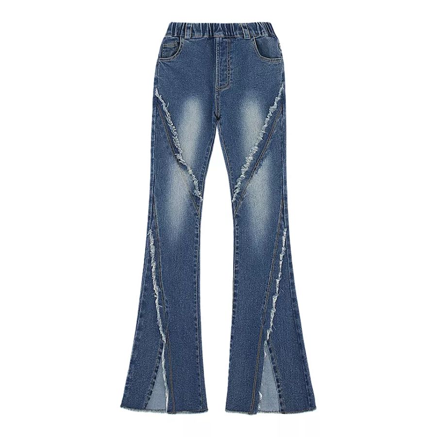 Kids Girls Ripped Wide Leg Jeans Pants Fashion Solid Color Denim Bottoms Trouser product image (2)