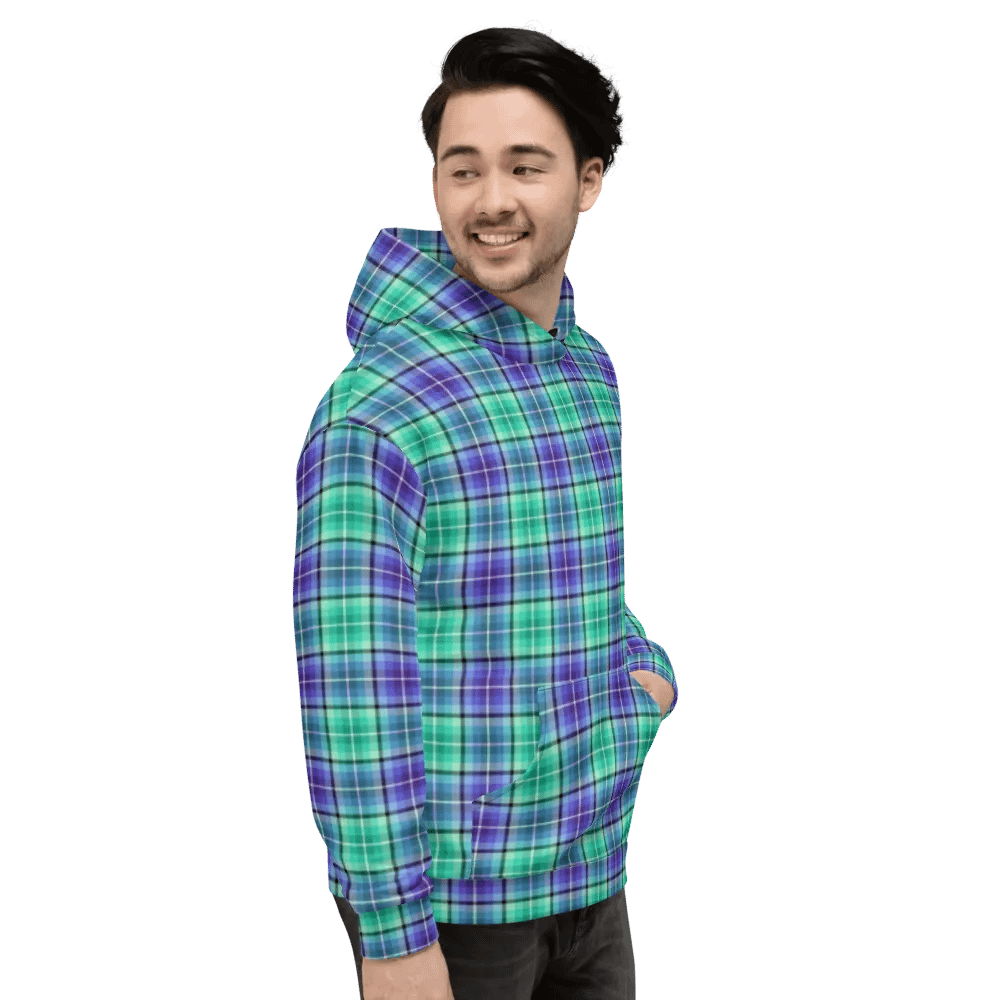 Bright Green and Purple Plaid Hoodie product image (5)