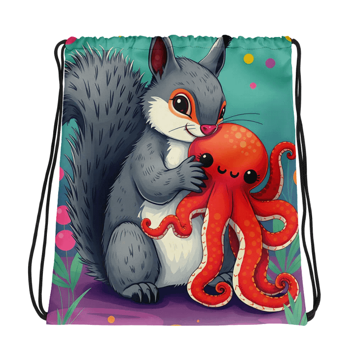 Whimsical Squirrel and Octopus Drawstring Bag product image (1)