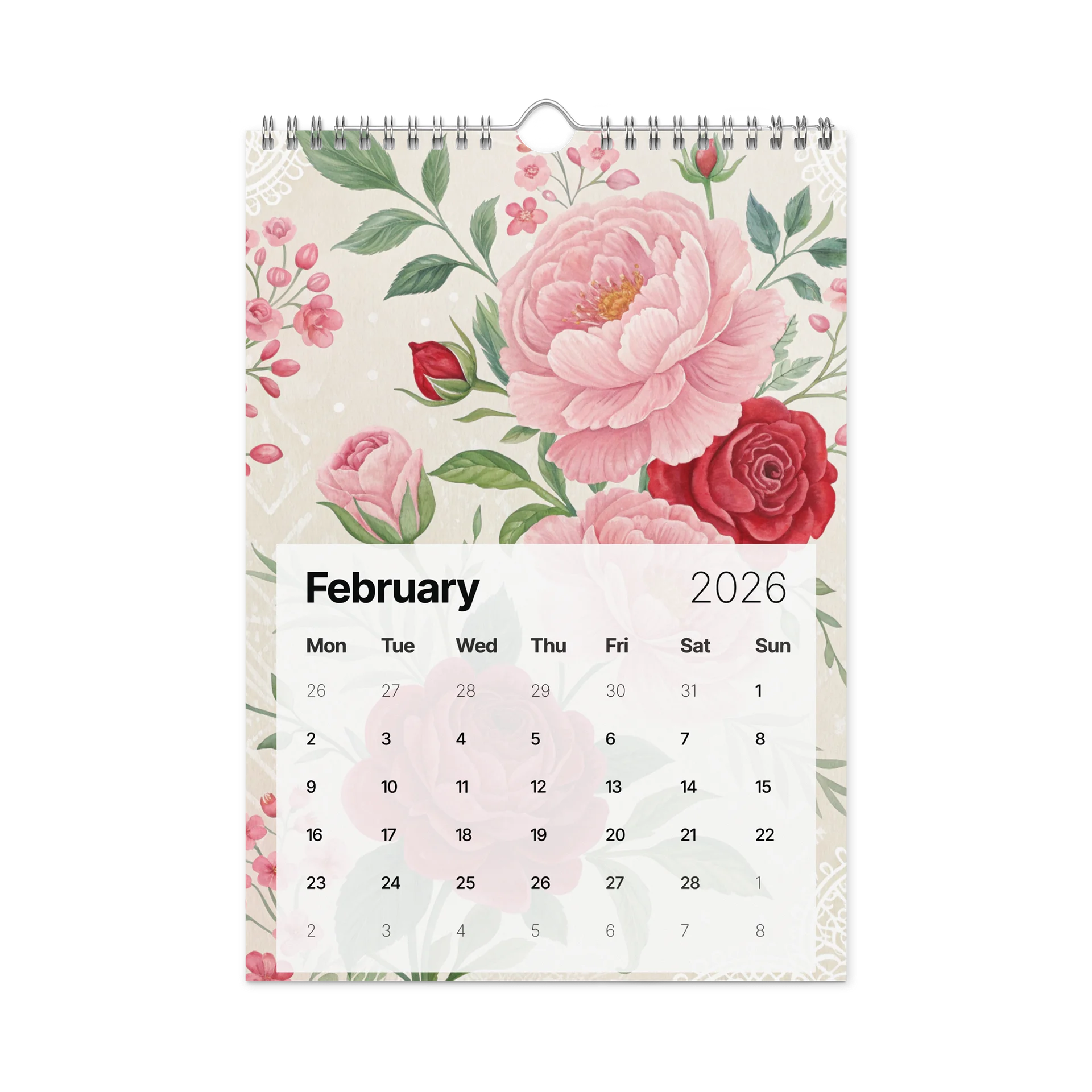 Blooming Seasons – Floral Patterned Wall Calendar 2026 (Gouache Watercolor Edition) product image (5)