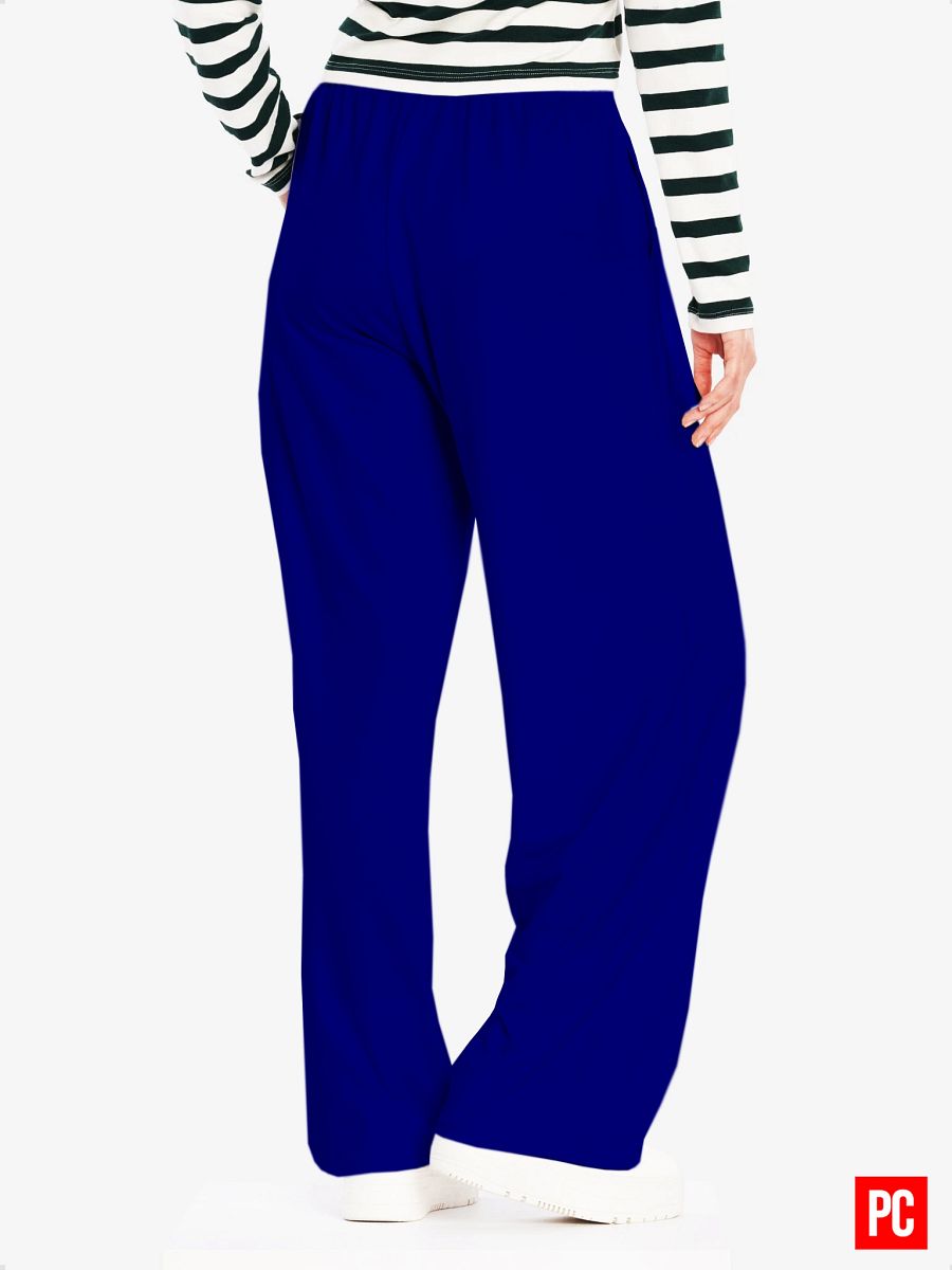 Plain Color Navy Blue Wide-Leg Pants product image (3)