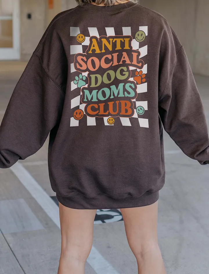Anti Social Dog Moms Club Retro Checkerboard(Color) Sweatshirt | Funny Introvert Checkered Shirt for Dog Moms product image (1)