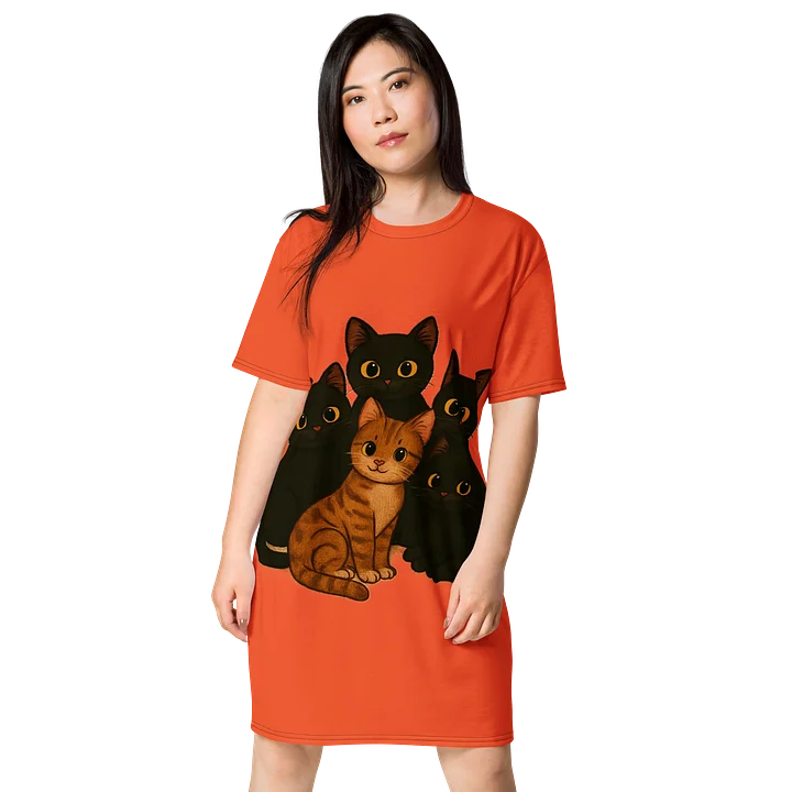 Orange kitty Waves T-Shirt Dress product image (1)
