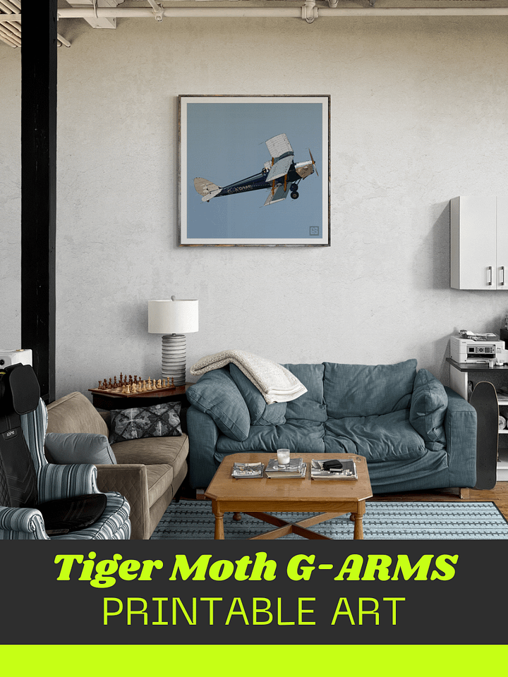 Tiger Moth G-ARMS Printable Aviation Wall Art Square Size Blue & White Border Background product image (2)