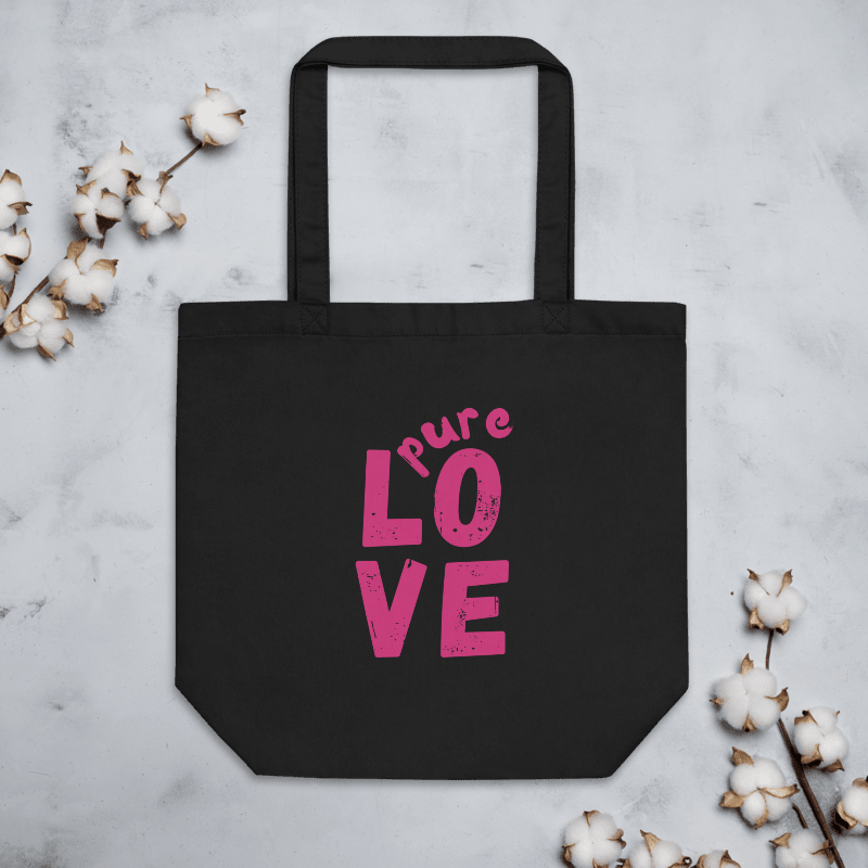 Pure pink LOVE on black organic Tote Bag product image (2)