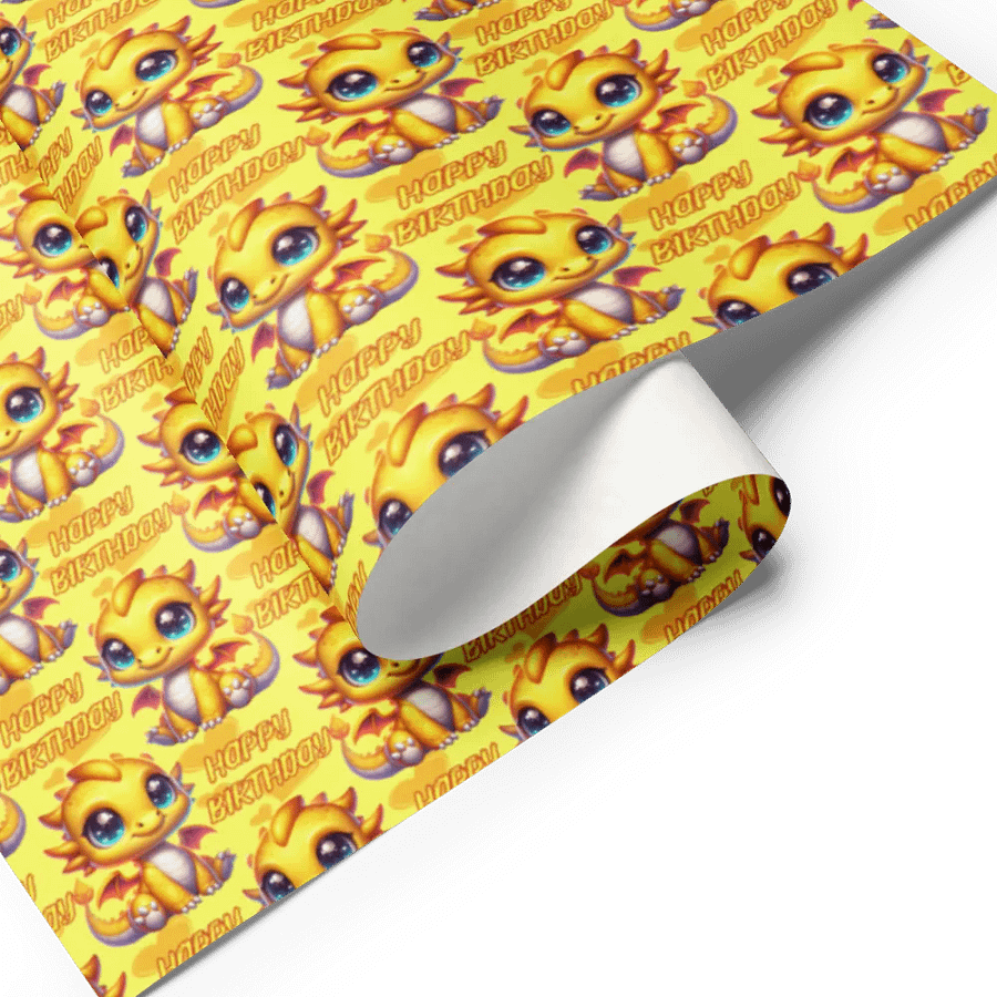 Happy Birthday Baby Dragon Gift Wrapping Paper 3 Sheet Set #1 Yellow Baby Dragon product image (7)