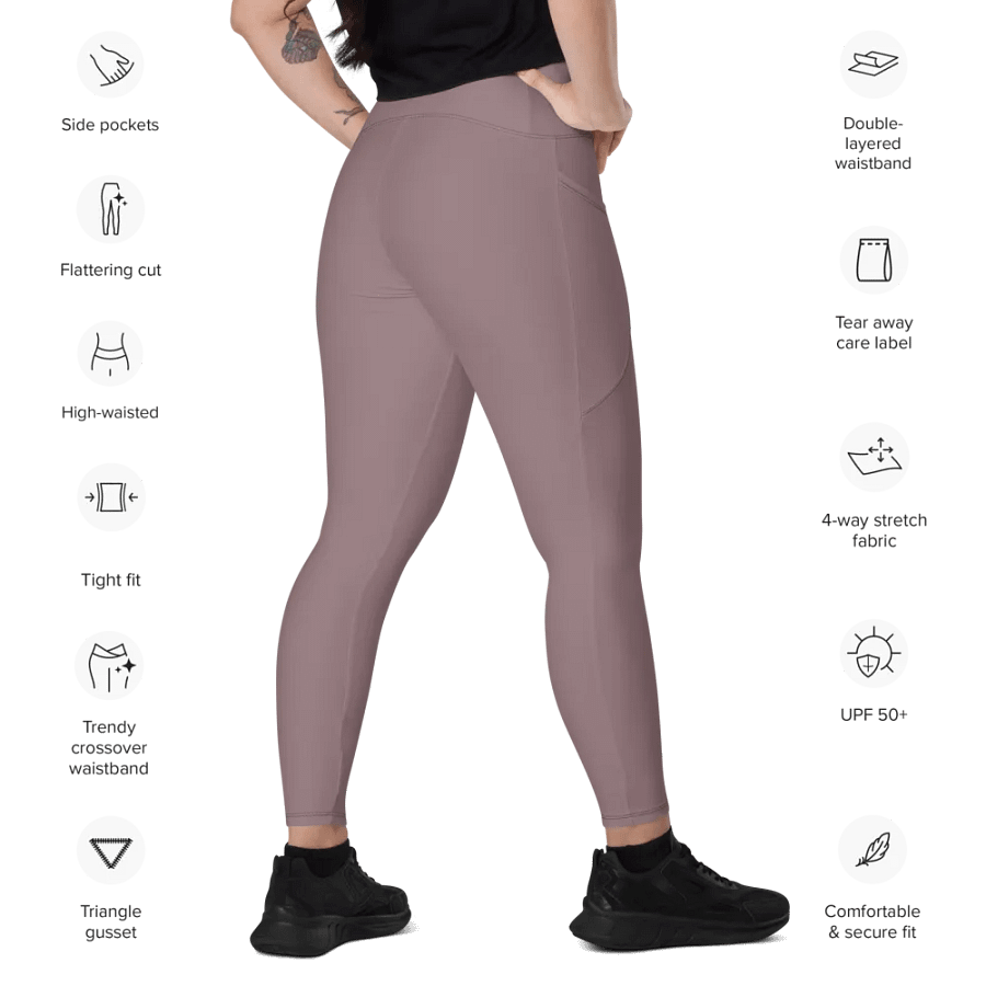 Plain Cool Purplish Brown Soft Summer Women's High Waisted Premium Crossover Leggings with Pockets by Treasure Pie product image (11)