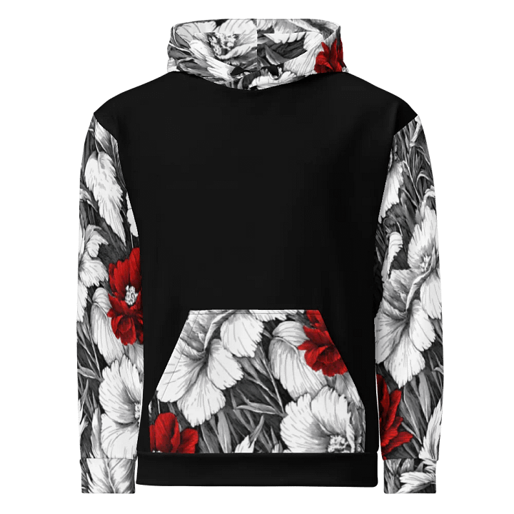 Bold Red Floral Pattern II Black Hoodie product image (2)
