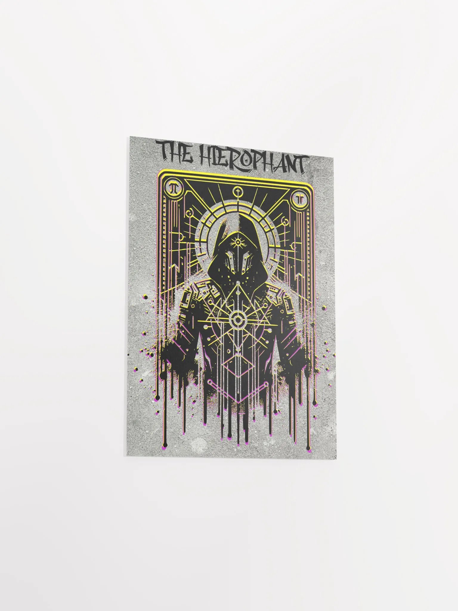 Cyberpunk Tarot Wall Art Poster – "The Hierophant" Card with Ornate Hooded Robes & Armored Mask – Futuristic Graffiti Stencil Artwork product image (34)