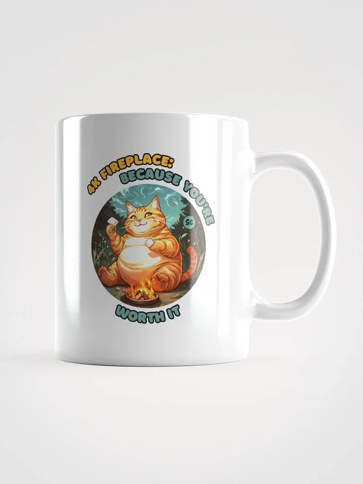 Cozy Cat - 4K Fireplace: Because You're Worth It | White Glossy Mug product image (2)