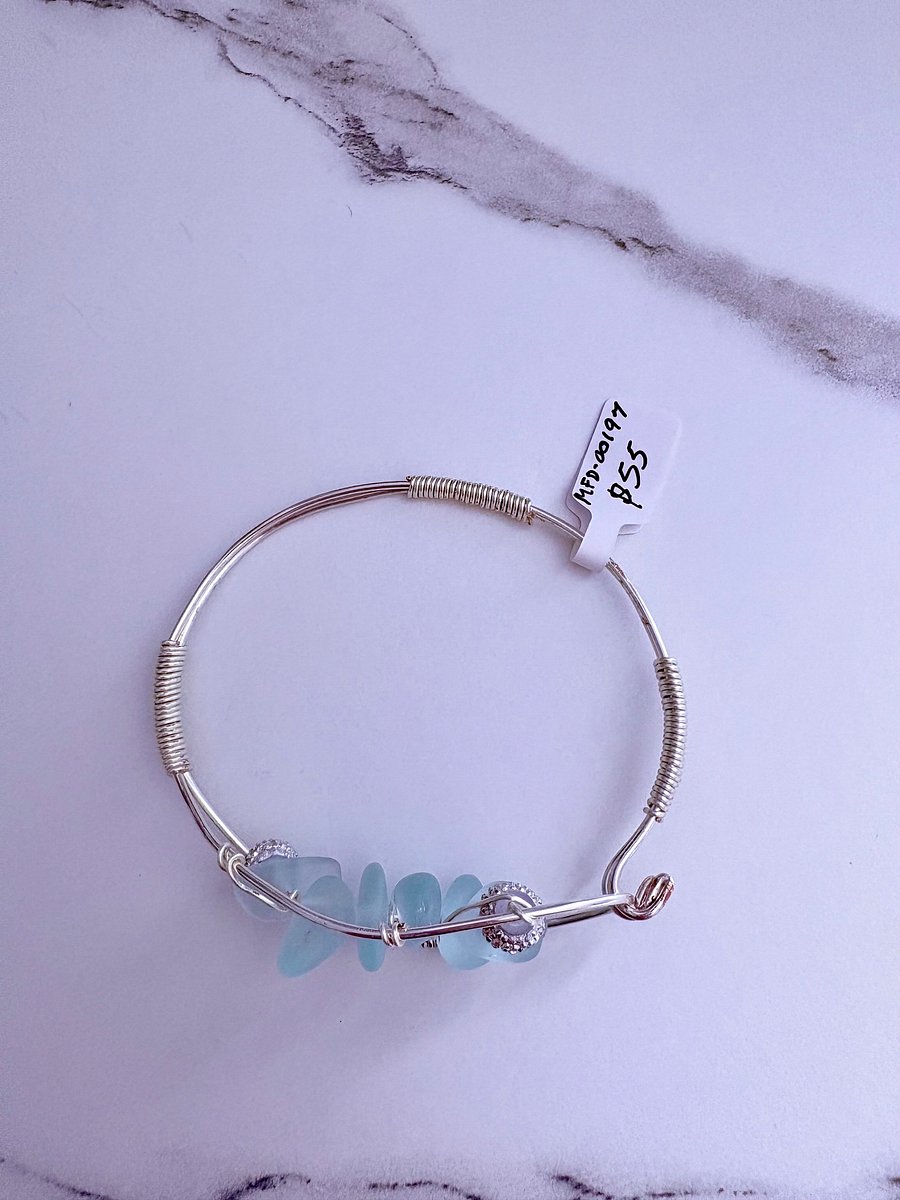 Seafoam Pebble Tide Bracelet | Wire-Wrapped Sea Glass | Handmade 7.5" Coastal Charm by Monique Faella Designs™ | MFD-00197 product image (8)