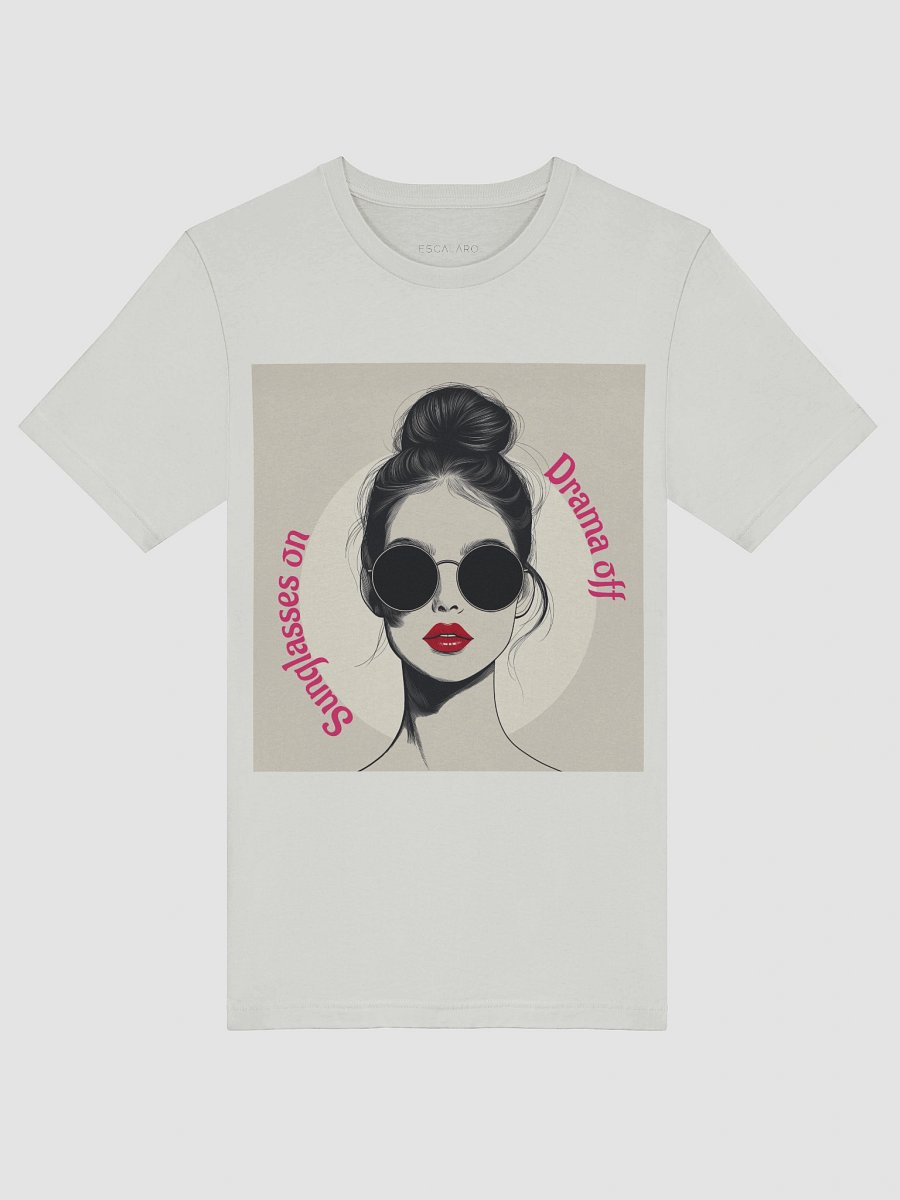 Sunglasses On Drama Off T-Shirt – Cool Retro Woman Graphic Tee with Bun and Red Lips product image (9)