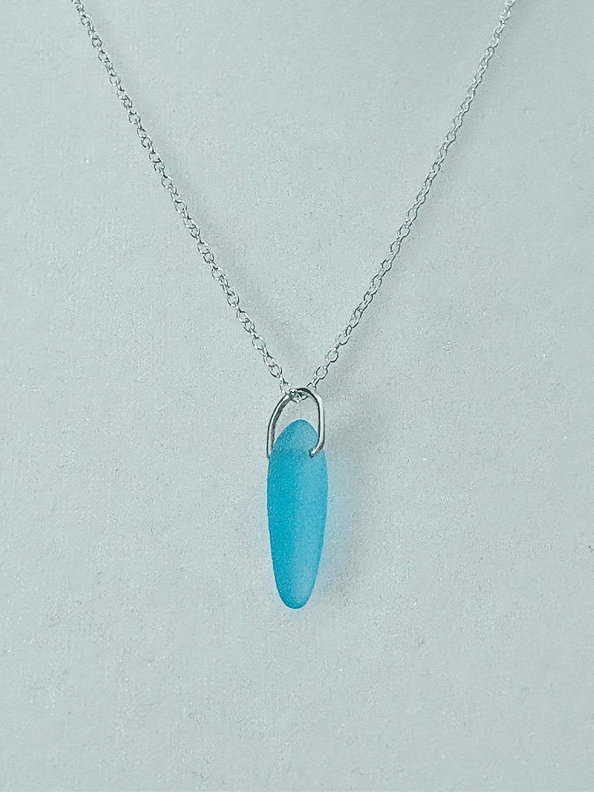 MFD-00037 | Aqua Blue Sea Glass Pendant Necklace | Handmade Coastal Charm Jewelry by Monique Faella Designs™ product image (2)