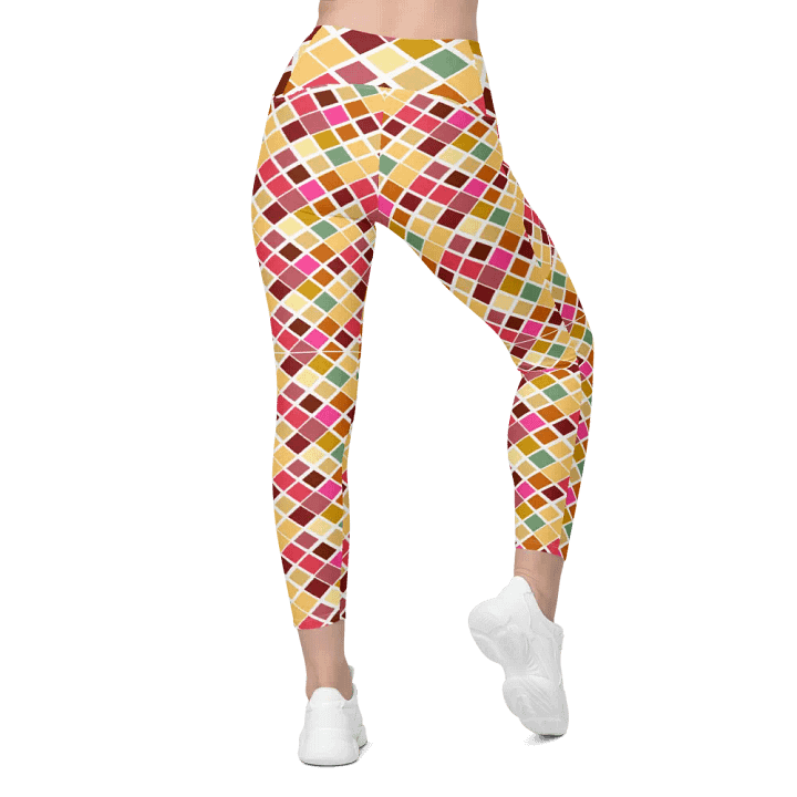Colorful Square Pattern Design Leggings with Pocket - v5 product image (1)