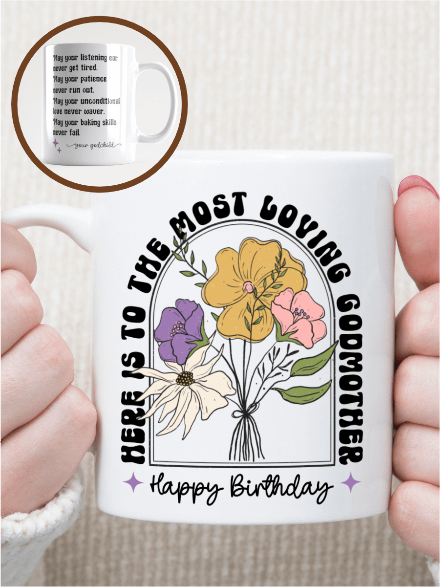 Godmother birthday gift from a godchild - Retro groovy floral bouquet coffee mug product image (1)