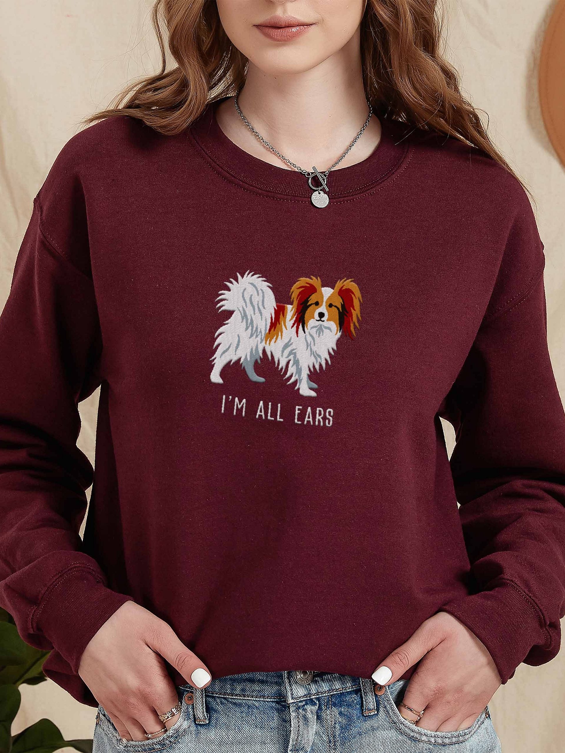 I'm All Ears Sweatshirt (Embroidered) of a Papillon(Sable & White) product image (2)