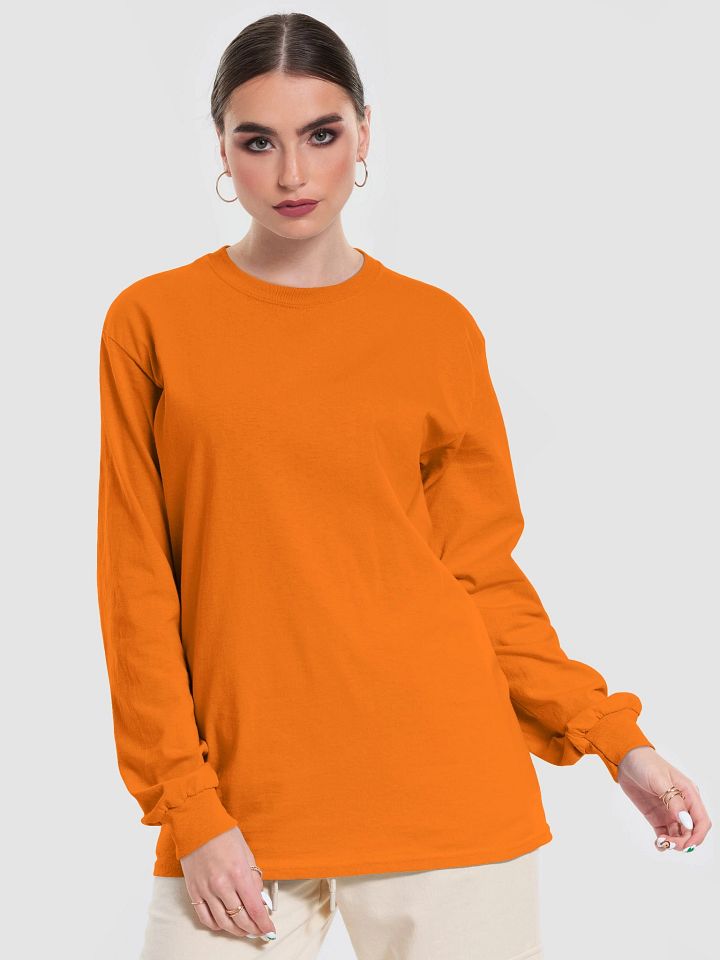 Plain Color Orange Long Sleeve T-Shirt product image (1)