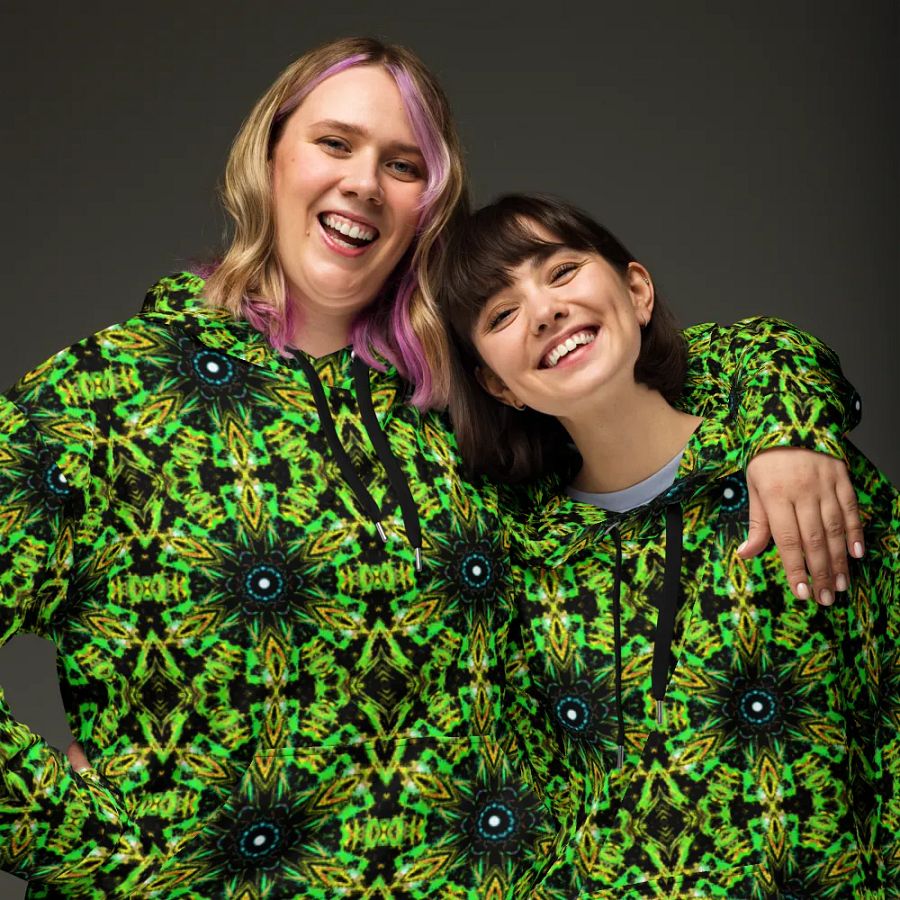 Abstract Repeating Neon Green Kaleidoscope Pattern Unisex Unisex All Over Print Hoodie product image (3)