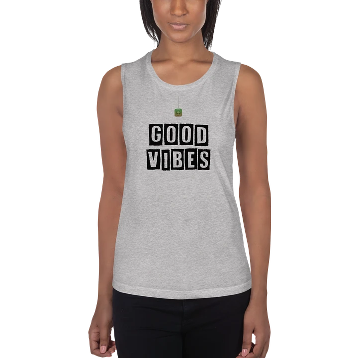 Good Vibes Ladies Vest Top Black Lettering product image (1)