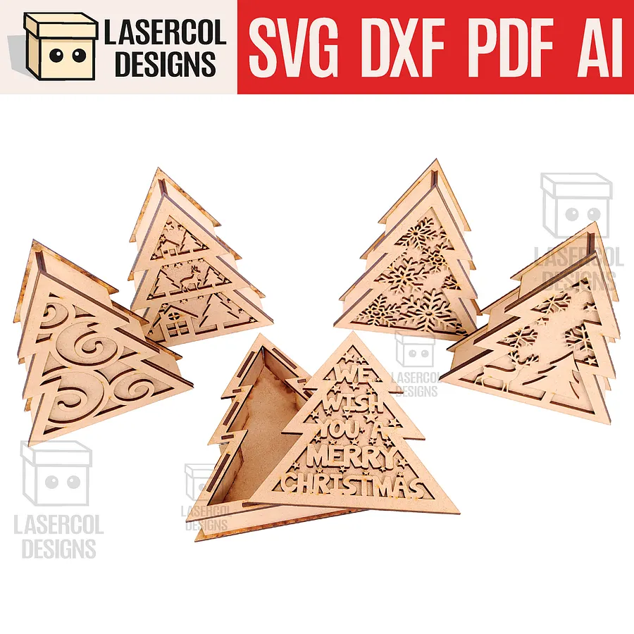 Christmas Tree Box (2 Sizes, 5 Styles) - Laser Cut Files product image (1)