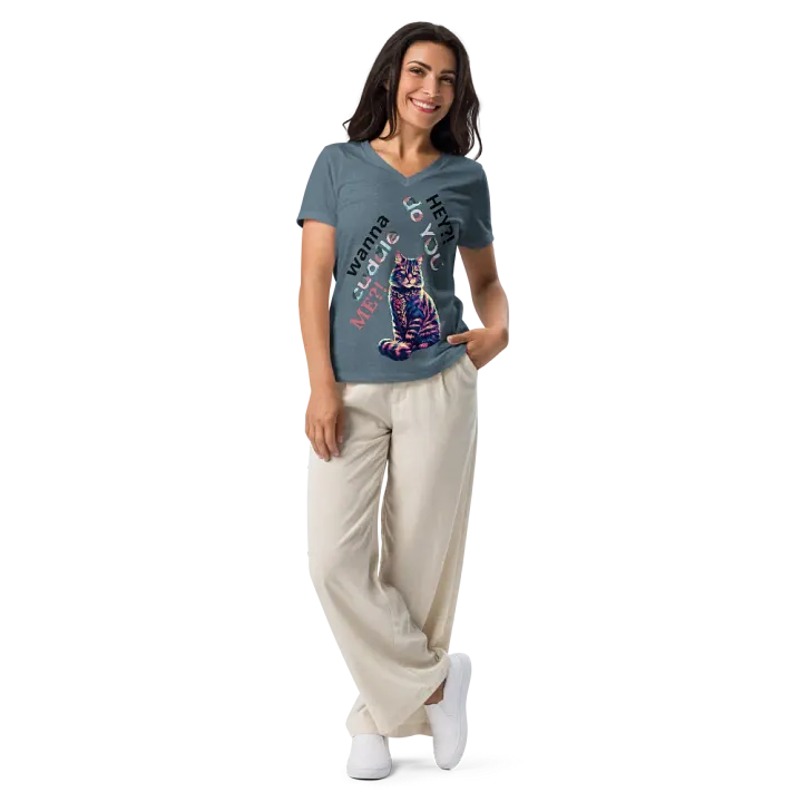 Meow Bandana Cat Women's V-Neck Tee product image (1)