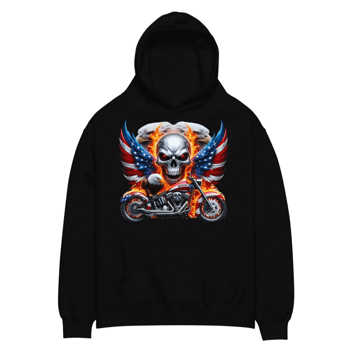 Patriotic Skull & Motorcycle Oversized Hoodie #3 product image (2)