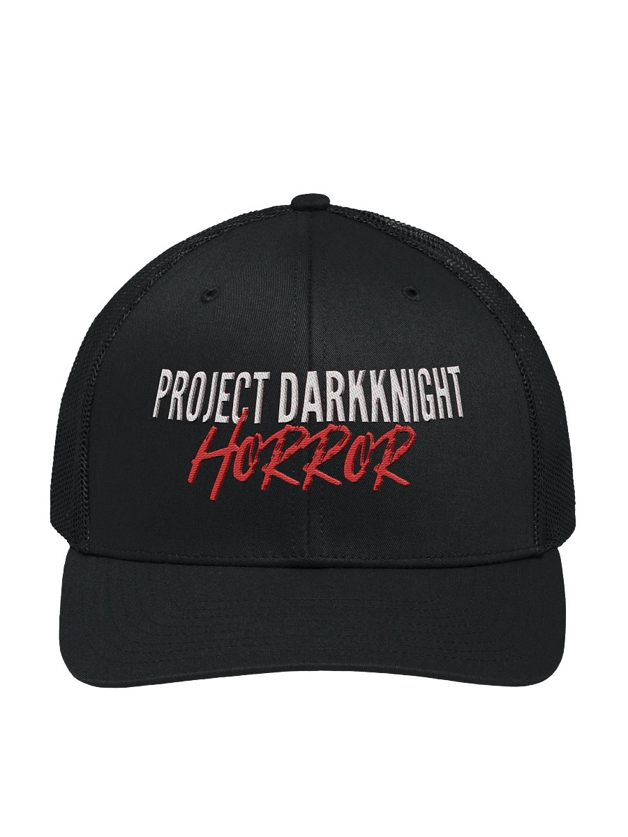 PDKH Embroidered Trucker Hat (unisex snapback, white & red letters) product image (1)