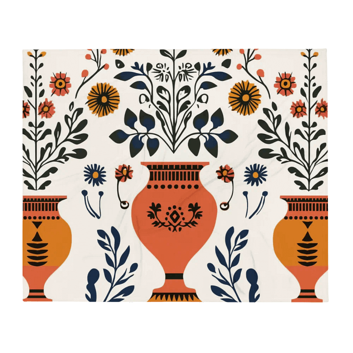 Greek Amphora Bloom: Folk Art Throw Blanket product image (2)