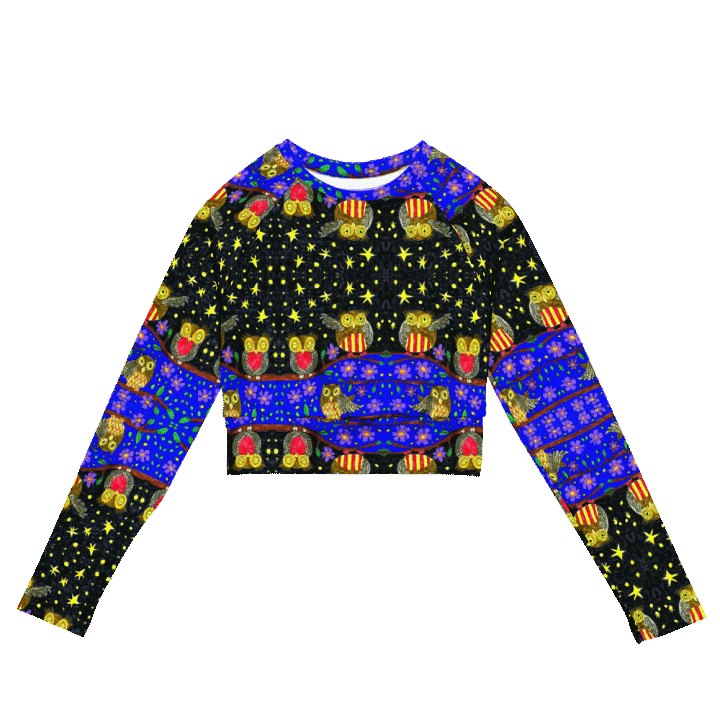 Symmetrical Starry Night Owl Dream Long Sleeve Crop Top product image (2)