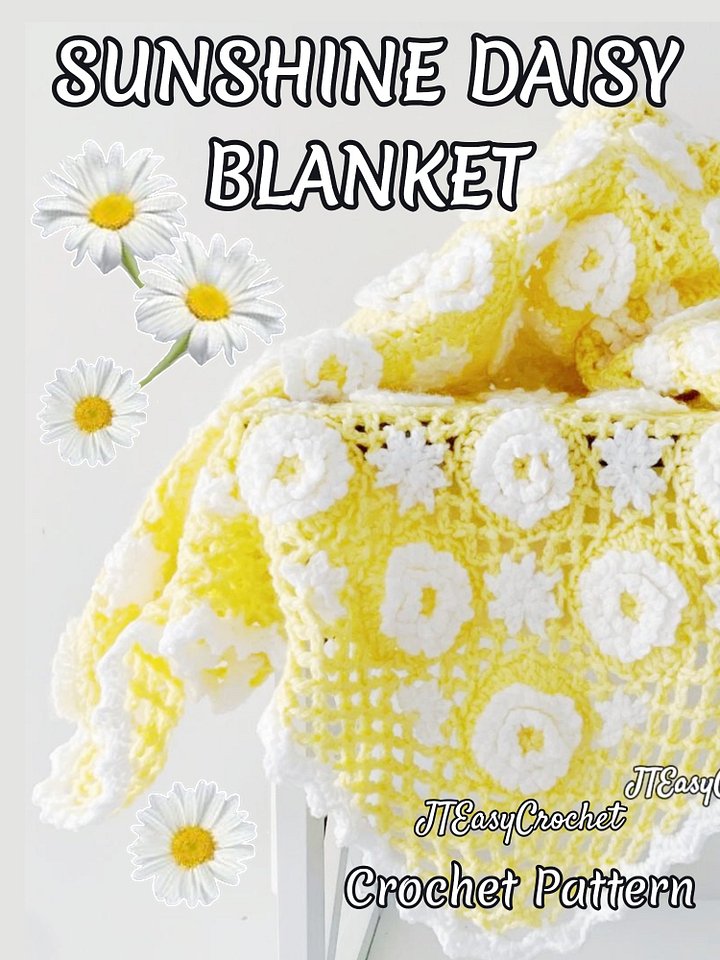 Sunshine Daisy Flower Motif Baby Blanket Crochet Pattern, Crochet Flower Blanket Baby Gift product image (1)