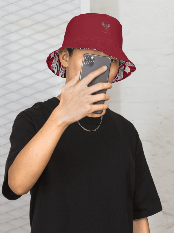 Reversible Burgundy & White Abstract Art Painted Bucket Hat product image (2)